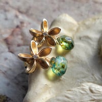 Image 1 of Pinwheel Flower and Aqua Water Drop Earrings