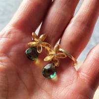 Image 3 of Pinwheel Flower and Aqua Water Drop Earrings