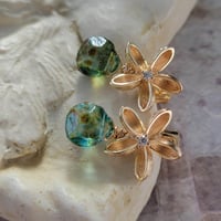 Image 4 of Pinwheel Flower and Aqua Water Drop Earrings