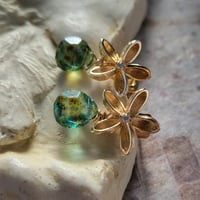 Image 5 of Pinwheel Flower and Aqua Water Drop Earrings