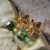 Pinwheel Flower and Aqua Water Drop Earrings