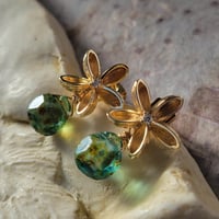 Image 6 of Pinwheel Flower and Aqua Water Drop Earrings