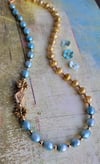Dual Color Aqua and Gold Freshwater Pearl Necklace