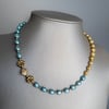 Dual Color Aqua and Gold Freshwater Pearl Necklace
