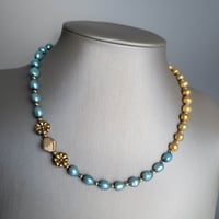 Image 3 of Dual Color Aqua and Gold Freshwater Pearl Necklace