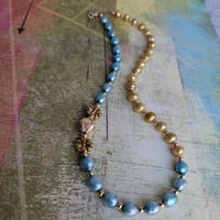 Image 5 of Dual Color Aqua and Gold Freshwater Pearl Necklace