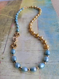 Image 6 of Dual Color Aqua and Gold Freshwater Pearl Necklace