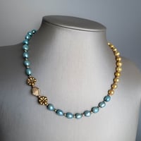Image 7 of Dual Color Aqua and Gold Freshwater Pearl Necklace