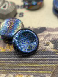 Image 2 of Preorder Custom Size Button in Flame Pattern Zircuti Polished Blue