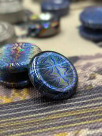 Image 3 of Preorder Custom Size Button in Flame Pattern Zircuti Polished Blue