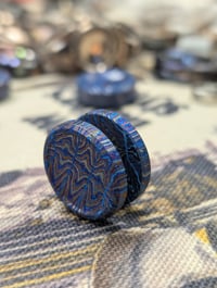 Image 2 of Preorder Custom Size Button in Flame Pattern Zircuti Etched&Flamed Blue