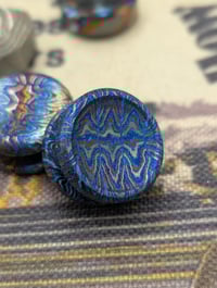 Image 3 of Preorder Custom Size Button in Flame Pattern Zircuti Etched&Flamed Blue