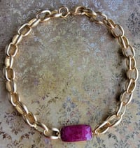 Image 4 of Chunky Gold Chain + Ruby Pink Quartz Necklace