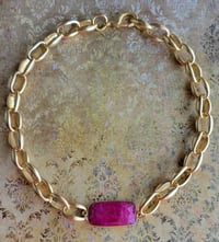 Image 1 of Chunky Gold Chain + Ruby Pink Quartz Necklace