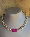 Chunky Gold Chain + Ruby Pink Quartz Necklace