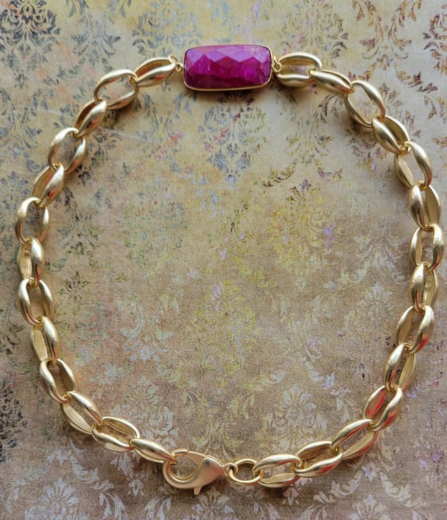 Chunky Gold Chain + Ruby Pink Quartz Necklace