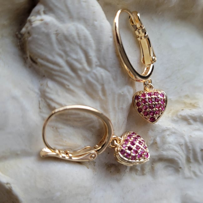 Pave Raspberry CZ/Crystal Sophisticated Heart Valentine Earrings