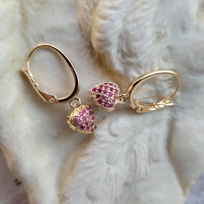 Pave Raspberry CZ/Crystal Sophisticated Heart Valentine Earrings