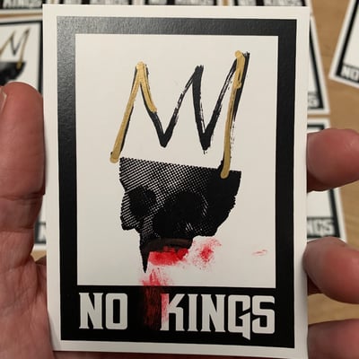 Image of NO KINGS hand embellished sticker