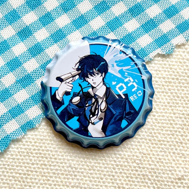 Persona 3/4/5 Protagonist Bottle Cap Pins & Stickers