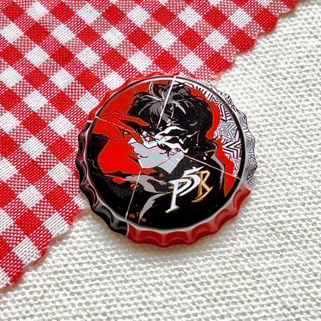 Persona 3/4/5 Protagonist Bottle Cap Pins & Stickers