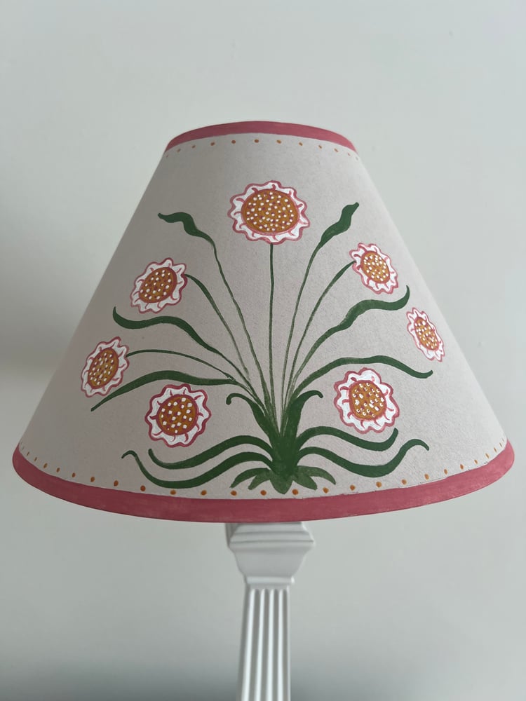 Image of "The Morris Daisy" - Hand Painted Pink Fabric Shade for a Table Lamp
