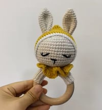 Image 1 of Crochet Bunny Rattle with Yellow hood