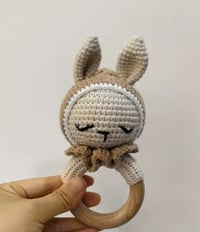 Image 1 of Crochet Bunny Rattle with Beige hood