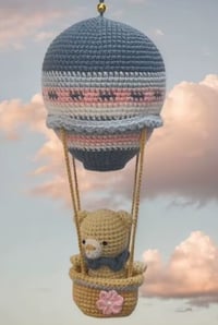 Image 1 of Handmade Crochet Hot Air Balloon with Bear