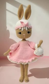 Image 1 of Handmade Crochet Bunny in Pink Dress