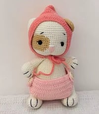 Handmade Crochet Kitty in Pink Bonnet & Skirt