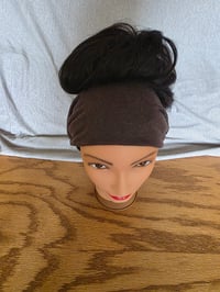 Image 2 of Linen Stretchy Wrap with Ponytail Hole in Brown