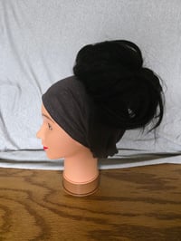 Image 1 of Linen Stretchy Wrap with Ponytail Hole in Brown