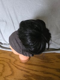 Image 3 of Linen Stretchy Wrap with Ponytail Hole in Brown