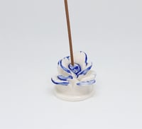 Image 1 of blue & white flower incense holder