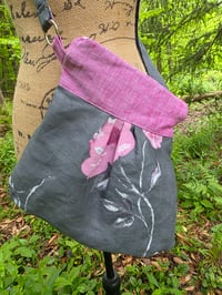 Image 2 of Linen Crossbody Purse in Peonies on Slate