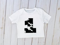 Image 1 of Cow Print First Birthday Baby Bodysuit Neutral Boys Girls Top