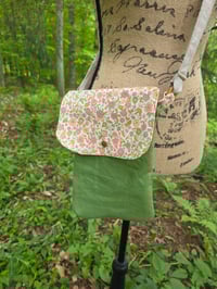 Image 1 of Small Linen Crossbody Bag in Spring Green & Ditzy Retro Floral 