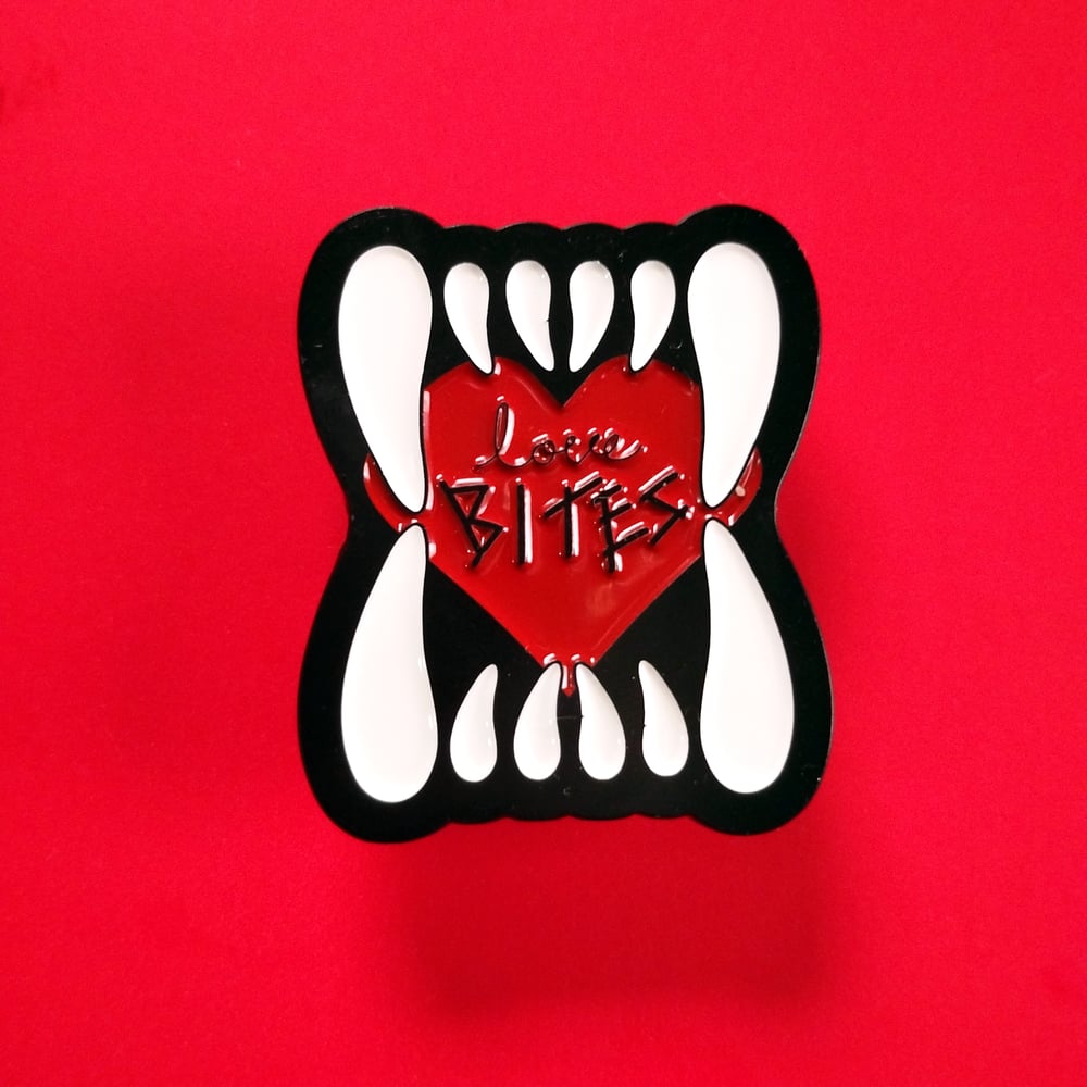 Image of love bites enamel pin