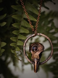 Copper Crow Skull & Garnet Necklace