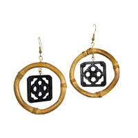 Image 3 of Bamboo Circle with Black Tile Earrings