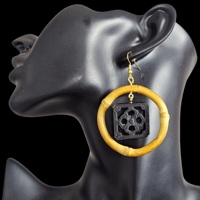 Image 2 of Bamboo Circle with Black Tile Earrings