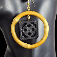 Image 1 of Bamboo Circle with Black Tile Earrings