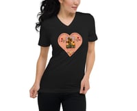 Image 1 of Sunflowers and Sunrise - Peach Heart - Black Ladies T-shirt