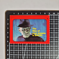 Image 2 of Freddy Krueger Sticker Card From 1986 Fright Flicks Collector Cards Set Matte Paper Sticker