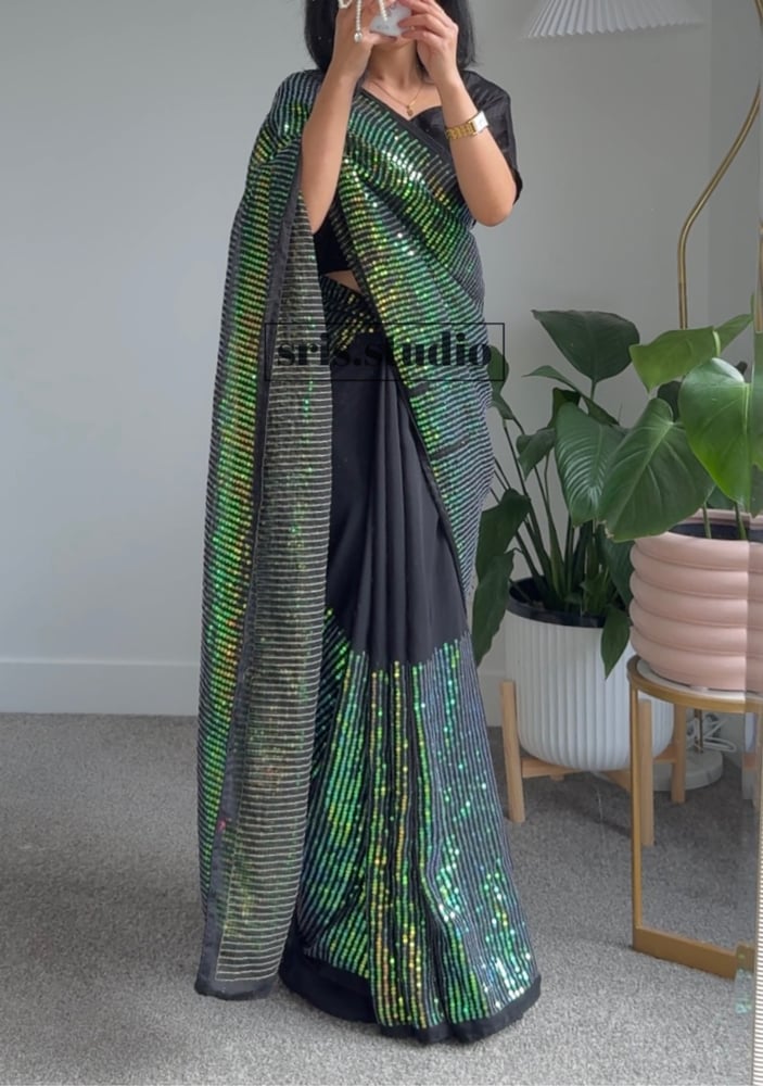 Image of Elegant Sequin three piece saari set