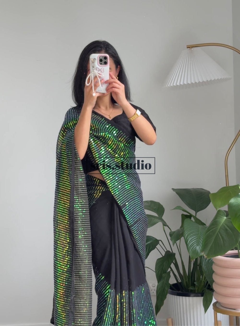Image of Elegant Sequin three piece saari set