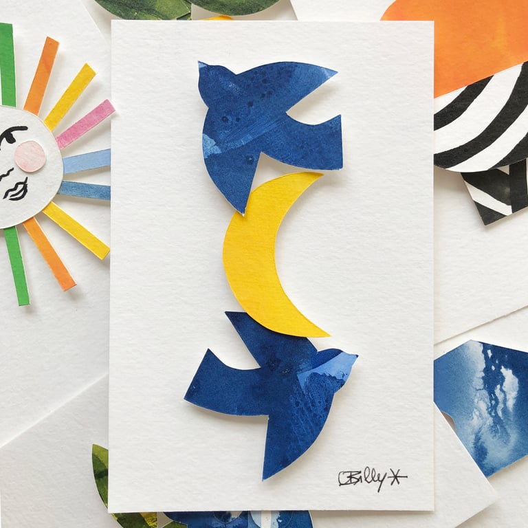 COLLAGE OISEAUX LUNE