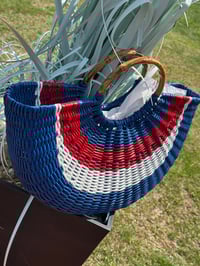 Image 2 of Red White & Blue Tote w/wooden handles