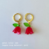 lily of the valley with bright green leaf huggie hoop earrings